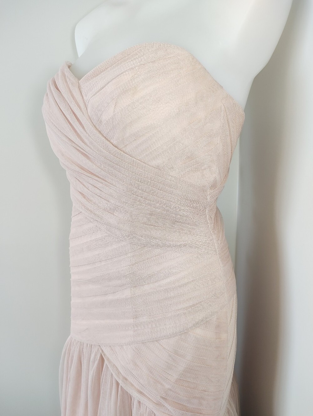 Vintage Vera Wang White Strapless Blush Pink Tulle Evening Gown - Picture 3 of 16
